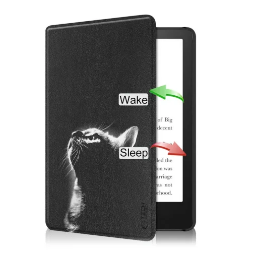 Tech-protect Fliptok Kindle Paperwhite Vi / 6 / Colorsoft / Signature Edition Fekete Macska Tok - 2