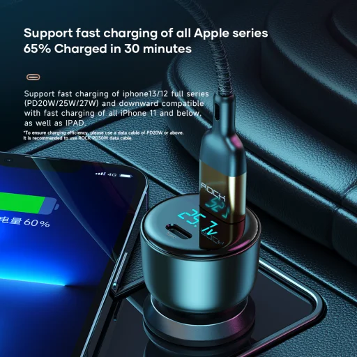 Rock autós töltő H16 - USB + Type C - 72W 5A kék - 10
