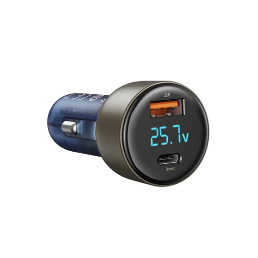Rock autós töltő H16 - USB + Type C - 72W 5A kék - 1