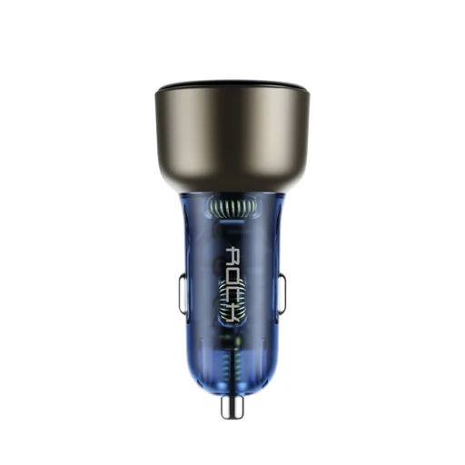 Rock autós töltő H16 - USB + Type C - 72W 5A kék - 2