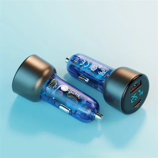 Rock autós töltő H16 - USB + Type C - 72W 5A kék - 3