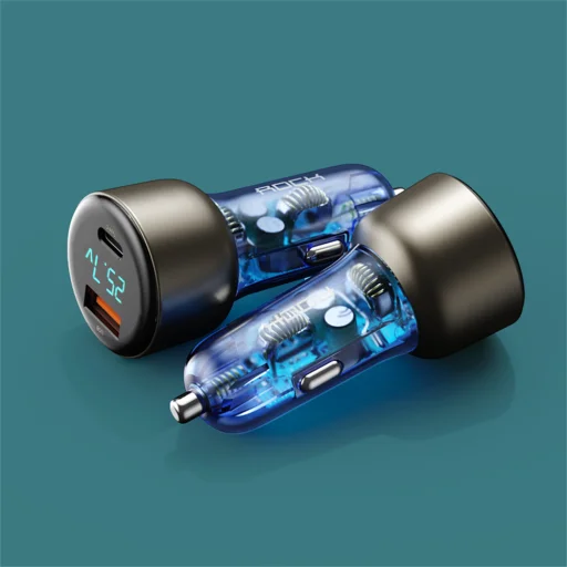 Rock autós töltő H16 - USB + Type C - 72W 5A kék - 4