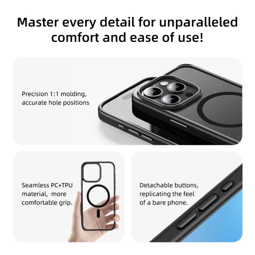 Rock Guard Series Mágneses tok iPhone 16 Pro számára átlátszó-fekete tok - 10