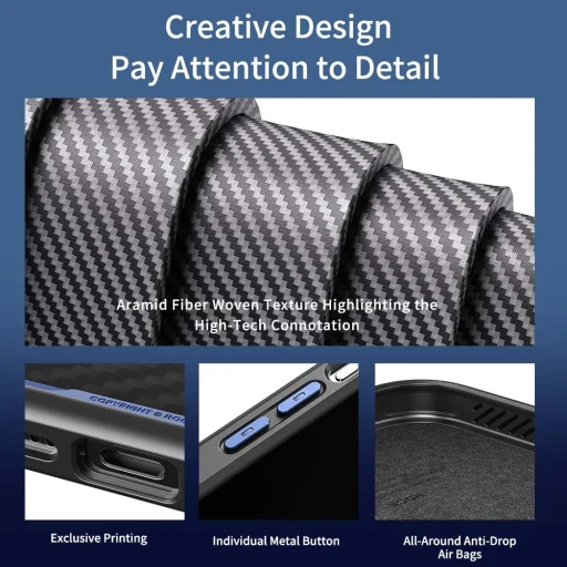 Rock Kevlar Sorozat Aramid Szálas Mágneses Tok iPhone 15 Pro Max fekete - 4