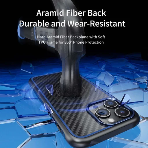 Rock Kevlar Sorozat Aramid Szálas Mágneses Tok iPhone 15 Pro Max fekete - 5