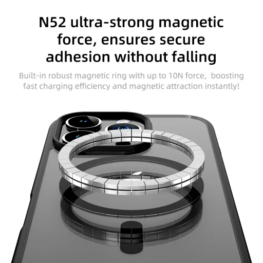 Rock Guard Series Mágneses tok iPhone 16 Pro számára átlátszó-fekete tok - 5