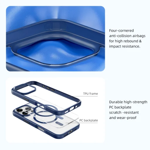 Rock Guard Series Mágneses tok iPhone 16 Pro számára átlátszó-fekete tok - 7