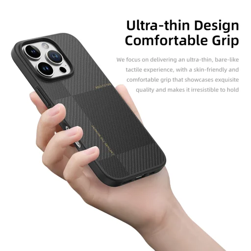 Rock Ultra Thin Aramid Fiber Kevlar 600D tok iPhone 16 Pro fekete - 6