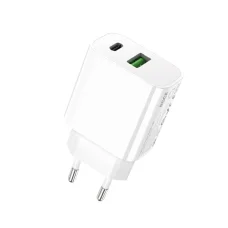 Rock fali töltő T43 - USB + Type C - QC 3.0 PD 20W 3A fehér