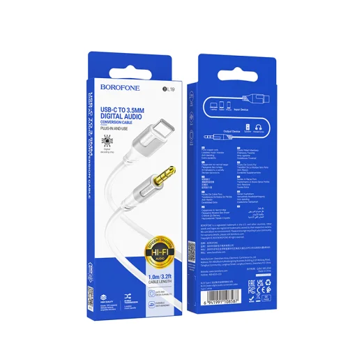 Borofone BL19 Creator kábel - 3,5mm jack to Type C - 1 méter fehér - 5