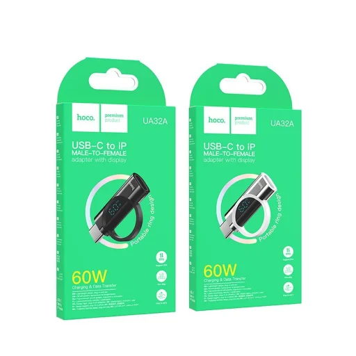 HOCO adapter Type C (hím) - Lightning (női) digitális kijelzővel 3A 60W UA32A ezüst - 3