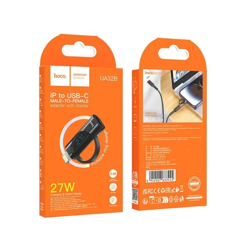 HOCO adapter Lightning (férfi) Type C (női) digitális kijelzővel 2,4A 27W UA32B fekete - 4
