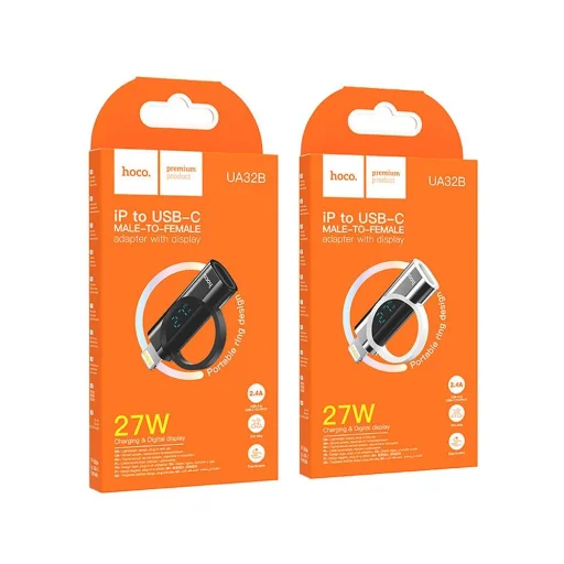 HOCO adapter Lightning (férfi) Type C (női) digitális kijelzővel 2,4A 27W UA32B fekete - 7