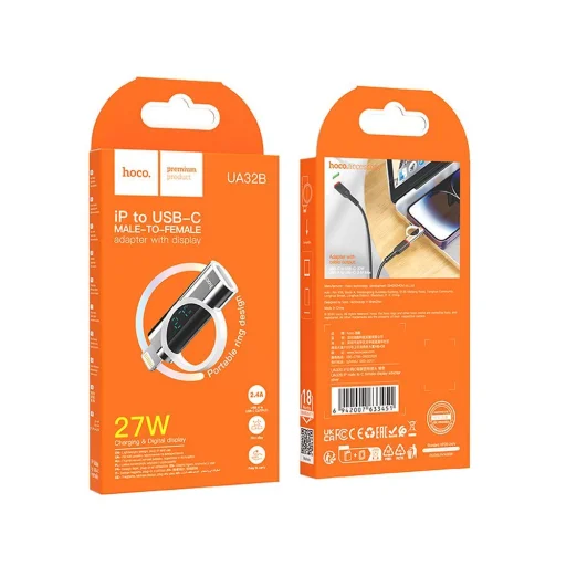HOCO adapter Lightning (apa) - Type C (anya) digitális kijelzővel 2,4A 27W UA32B ezüst - 3