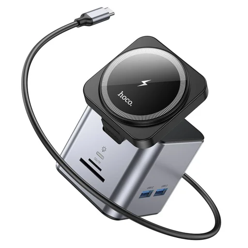 HOCO adapter HUB 9 az 1-ben Type C vezeték nélküli töltővel HB49 fém szürke - 3