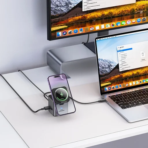 HOCO adapter HUB 9 az 1-ben Type C vezeték nélküli töltővel HB49 fém szürke - 4