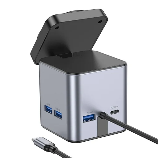 HOCO adapter HUB 9 az 1-ben Type C vezeték nélküli töltővel HB49 fém szürke - 9