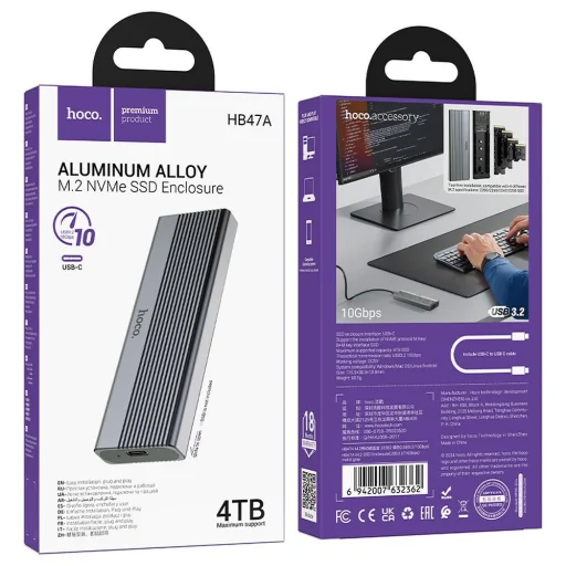HOCO adapter HUB Type C SSD lemezhez USB3.2 / 10GBps HB47A fém szürke - 5