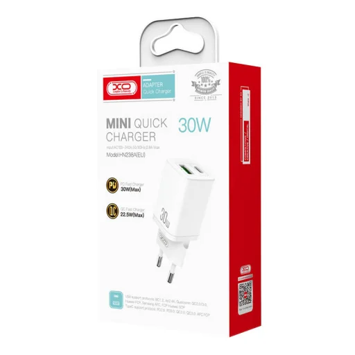Mini Fali Töltő XO HN238A 30W, PD (fehér) - 3