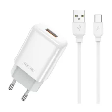 Fali töltő 2.4A USB + USB - USB-C kábel Jellico EU01 fehér