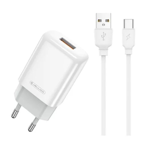 Fali töltő 2.4A USB + USB - USB-C kábel Jellico EU01 fehér - 1
