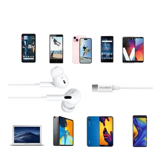 Choetech OC-A011 USB-C Fülbe helyezhető fejhallgató 1,2m - Fehér tok - 5