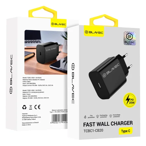 Blavec fali töltő BC1 - Típus C - PD 20W (TCBC1-CB20) fekete - 2