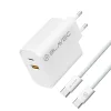 Blavec fali töltő BC2 - USB + Type C - QC 3.0 PD 20W Type C - Type C kábellel (TCBC2-UCW20+CC) fehér
