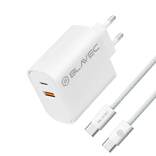Blavec fali töltő BC2 - USB + Type C - QC 3.0 PD 20W Type C - Type C kábellel (TCBC2-UCW20+CC) fehér - 1