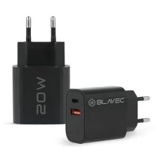 Blavec fali töltő BC2 - USB + Type C - QC 3.0 PD 20W Type C - Type C kábel (TCBC2-UCB20+CC) fekete