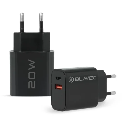 Blavec fali töltő BC2 - USB + Type C - QC 3.0 PD 20W Type C - Type C kábel (TCBC2-UCB20+CC) fekete - 1