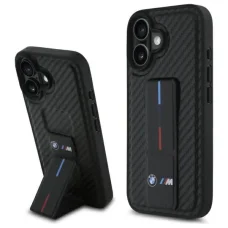  iPhone 16 fekete BMW M Grip Stand Smooth és Karbon tok