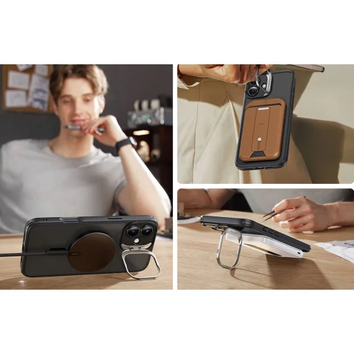  iPhone 16 Matt Fekete ESR Classic Hybrid tok Stash Standdal (HaloLock) - 6