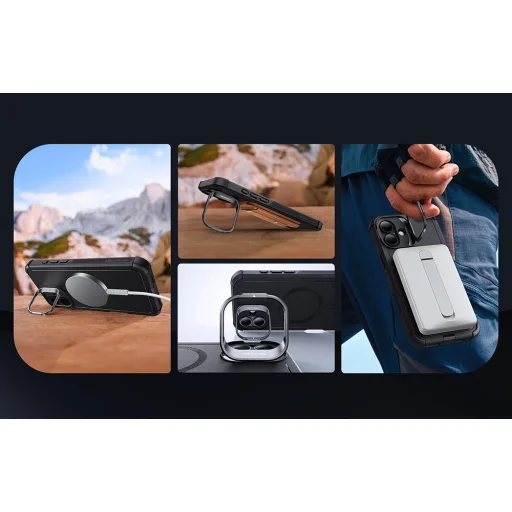  iPhone 16 Fekete ESR Cyber Tough tok beépített állvánnyal (HaloLock) - 4