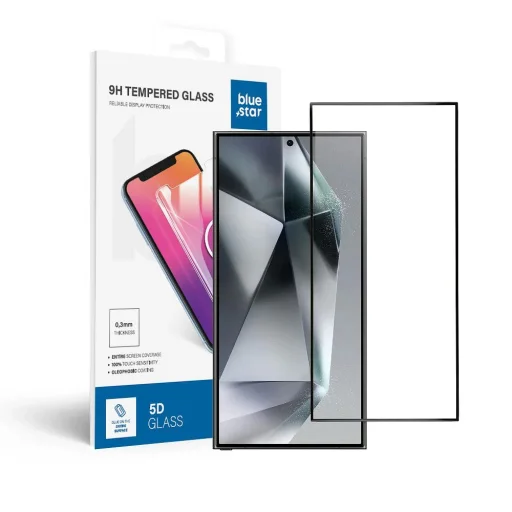 Edzett üveg Blue Star - SAMSUNG Galaxy S24 Ultra Teljes Felület (teljes ragasztó/kis méret) - fekete üvegfólia - 1
