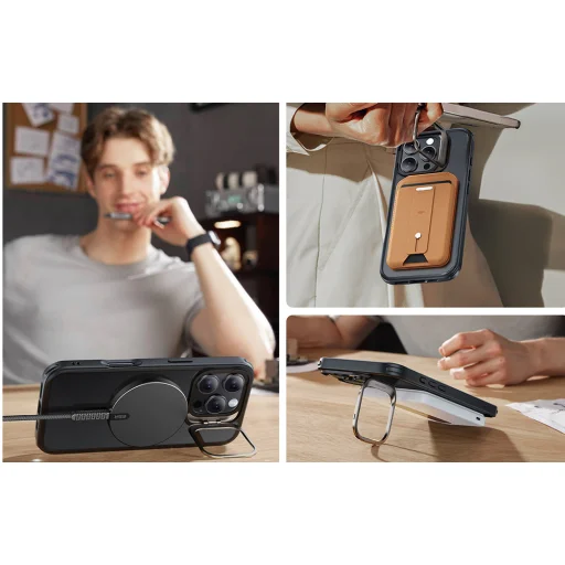  iPhone 16 Pro Fagyos Fekete ESR Classic Hybrid tok beépített állvánnyal (HaloLock) - 6