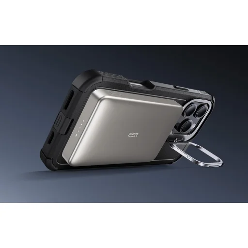  iPhone 16 Pro Max Fekete ESR Cyber Tough tok Stash Standdel (HaloLock) - 2