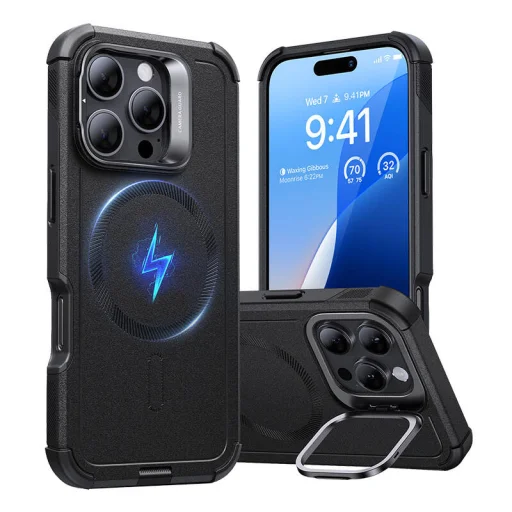  iPhone 16 Pro Max Fekete ESR Cyber Tough tok Stash Standdel (HaloLock) - 1