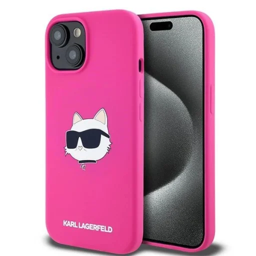  iPhone 15 Plus / 14 Plus Rózsaszín Karl Lagerfeld Szilikon Choupette Head MagSafe tok - 1