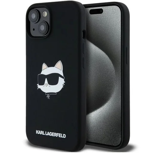  iPhone 15 Plus / 14 Plus Fekete Karl Lagerfeld Szilikon Choupette Fej MagSafe tok - 1