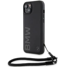  iPhone 15 Plus / 14 Plus fekete BMW Signature Leather Wordmark Cord tok