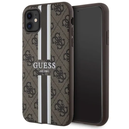 Guess GUHMN61P4RPSW iPhone 11 barna/barna kemény tok 4G Printed Stripes MagSafe tok - 1