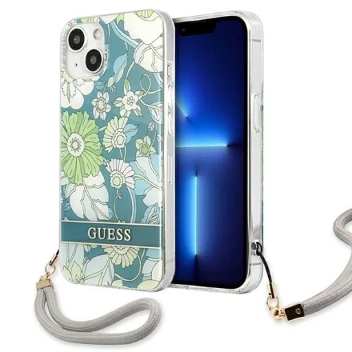 Guess GUHCP13MHFLSN iPhone 13 6.1" zöld/zöld keménytok Flower Strap tok - 1