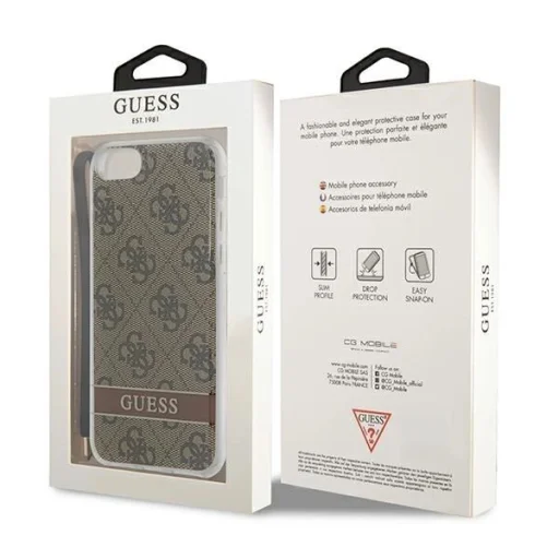Guess GUOHCI8H4STW iPhone SE 2022 / SE 2020 / 7/ 8 barna/barna keménytok 4G Print Strap tok - 8