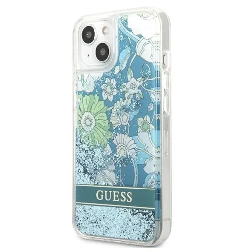 Guess GUHCP13SLFLSN iPhone 13 mini 5.4" zöld/zöld keménytok Flower Liquid Glitter tok - 2