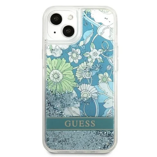 Guess GUHCP13SLFLSN iPhone 13 mini 5.4" zöld/zöld keménytok Flower Liquid Glitter tok - 3
