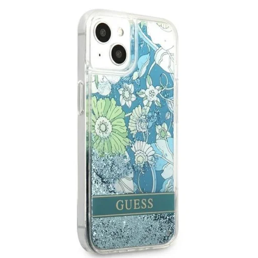 Guess GUHCP13SLFLSN iPhone 13 mini 5.4" zöld/zöld keménytok Flower Liquid Glitter tok - 4
