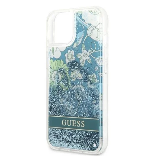 Guess GUHCP13SLFLSN iPhone 13 mini 5.4" zöld/zöld keménytok Flower Liquid Glitter tok - 6