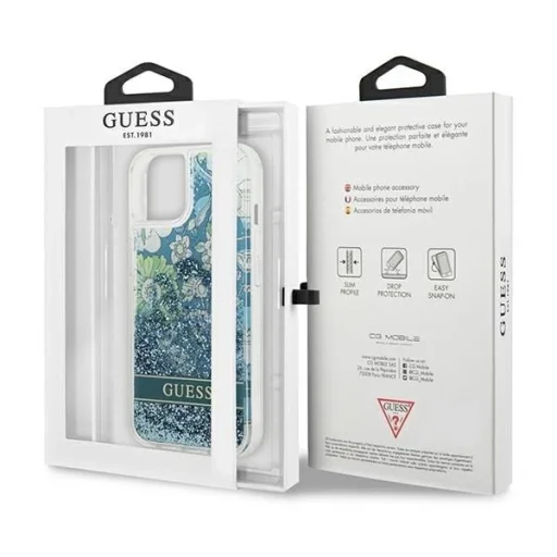Guess GUHCP13SLFLSN iPhone 13 mini 5.4" zöld/zöld keménytok Flower Liquid Glitter tok - 8