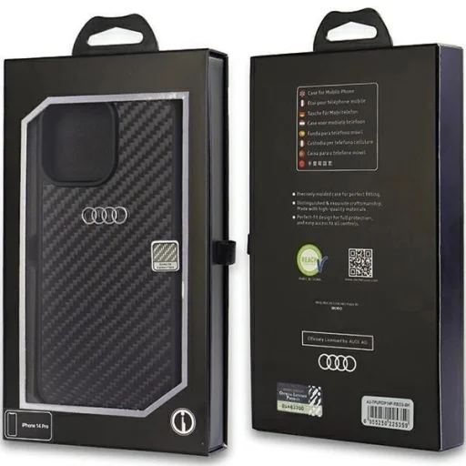  iPhone 14 Pro 6.1" fekete/fekete Audi Carbon Fiber kemény tok AU-TPUPCIP14P-R8/D2-BK tok - 3